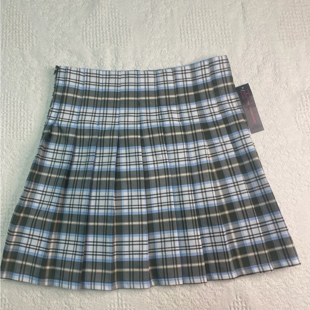 NOBO Green and White Mini Skater Skirt Pleated Casual